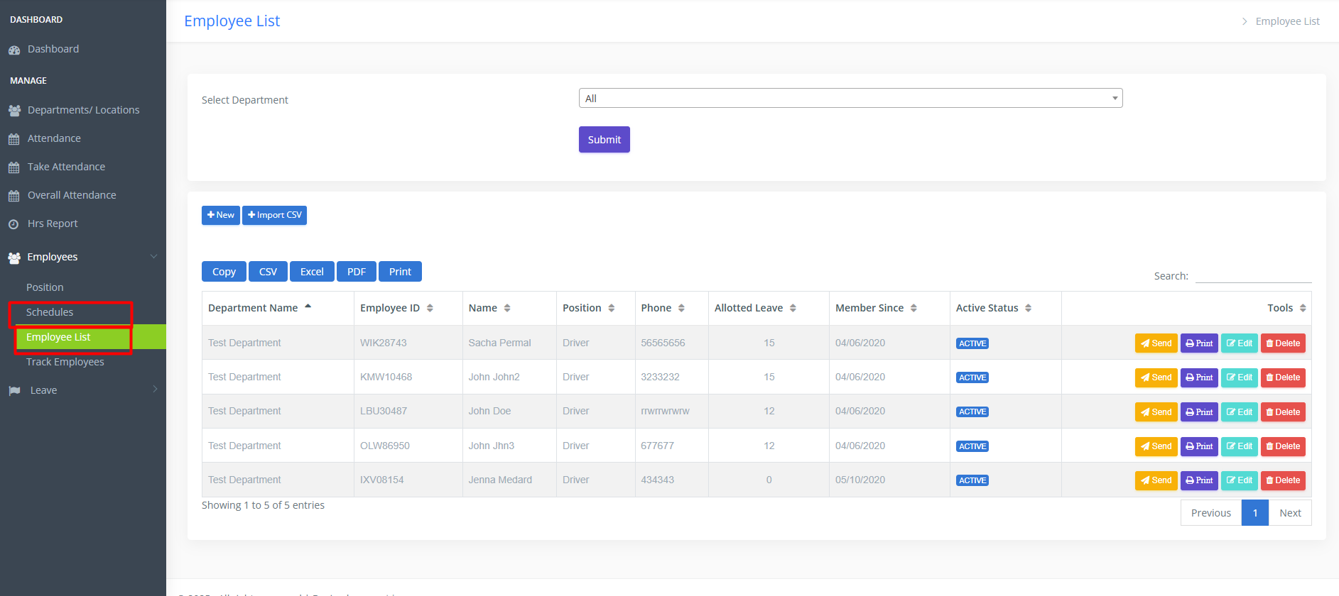 Schedule and Employee List